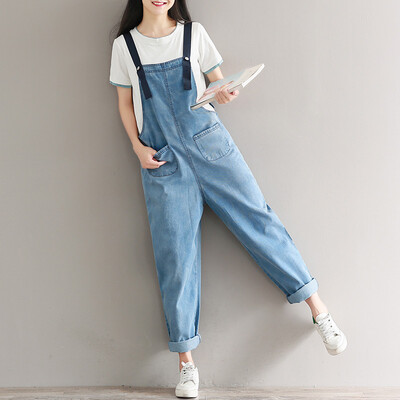 

City Plus CITYPLUS 2017 Fall New Women&39s Arts Retro Loose Big Size Cowboy Pants CWKN178251 Blue Big Size L