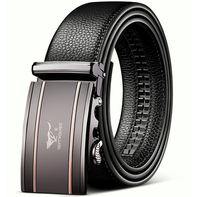 

Seven wolves SEPTWOLVES mens belt long version of the first layer of leather business series automatic buckle belt 7A513129000C black