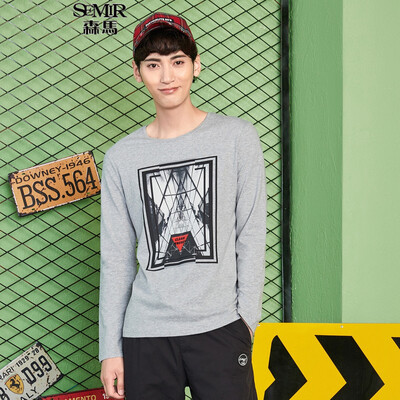 

Semir Long Sleeve T-Shirt Male 2017 Fall Slim Round Collar T-Shirt Men' Trophy T 12316011202 Medium Flower Gray