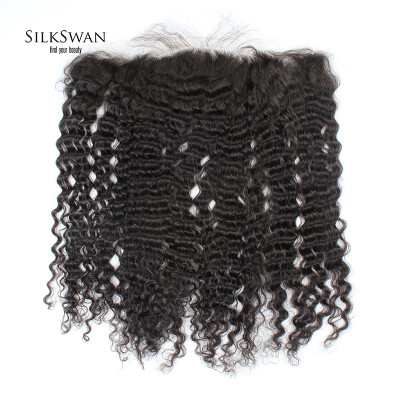 

Silkswan Hair Brazilian Deep Wave Lace Frontal Closure Remy Hair 13*4 Plucked Hairline 100% Human Hair Natural Color Free Part 10