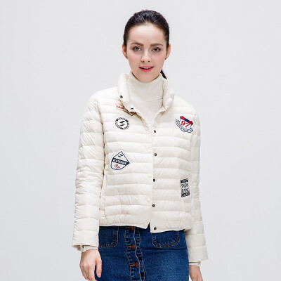 

Snow autumn and winter Korean version of the down jacket women's thin short paragraph fashion letters stickers autumn feather jacket A1621YY652 white | 8011