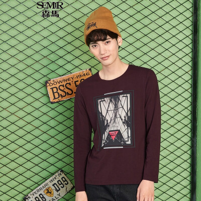 

Semir Long Sleeve T-Shirt Male 2017 Fall Slim Round Collar T-Shirt Men' Trophy T 12316011202 Medium Flower Gray