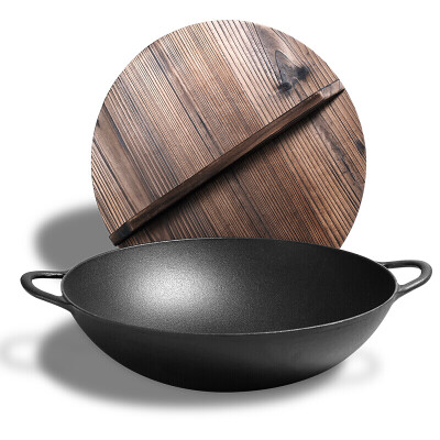 

Jingdong supermarket] cast 36cm wok ears flat iron wok cooking pots stove common wooden cover section