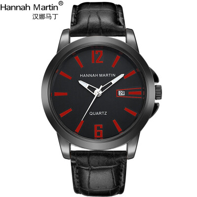 

Top Brand HANNAH MARTIN Men Business Watches Analog Quartz Wristwatch Waterproof Chronograph Auto Date Leather Clock