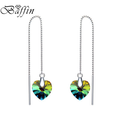 

BAFFIN 925 Sterling Silver Long Chain Dangle Earrings Line Fashion Jewelry For Women Crystal From SWAROVSKI Heart Pendant