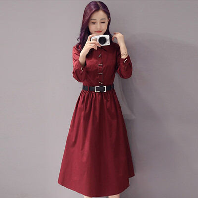 

A pond morning 2017 autumn long sleeve dress female Slim bottoming skirt S71R0579A3M wine red M