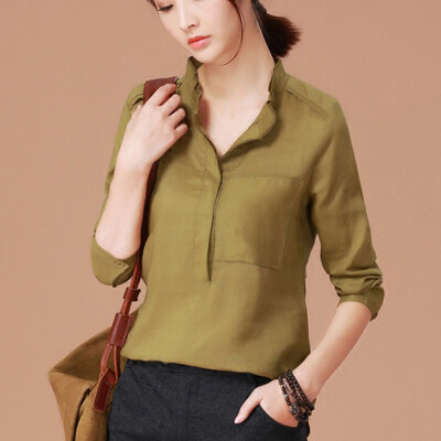 

City plus CITYPLUS 2017 autumn new women&39s literature casual long-sleeved shirt solid color primer shirt ramie shirt CWCS178352 mustard green XL