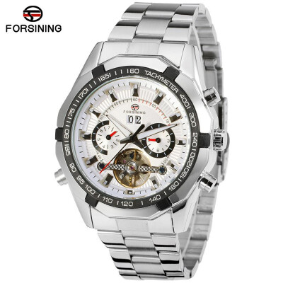 

Forsining Mens Watch New Luxury Automatic Stainless Steel Bracelet Vogue Mechanical Wristwatch Elegant Calendar Clock