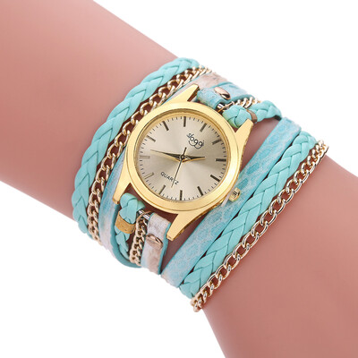 

2017 New Fashion Womens Casual Vintage Multilayer Wristwatch Weave Wrap Rivet Leather Bracelet Wrist Watch
