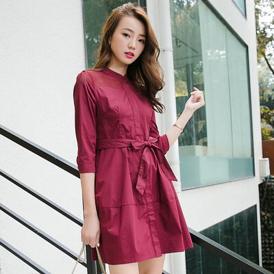 

Yutang morning 2017 long-sleeved sexy dress autumn Slim was thin in the long section of high waist skirt female S73R0003LA3L wine red L
