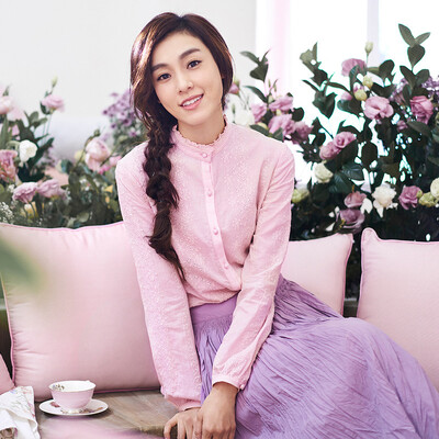 

INMAN embroidery collar long sleeve shirt female pink  1871011064