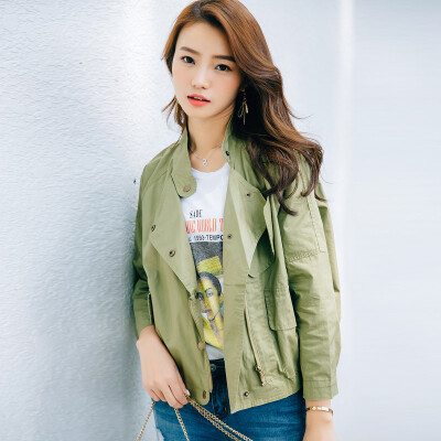 

A pond morning 2017 Korean version of the new autumn thin section simple short jacket female S73R0004AA42M army green