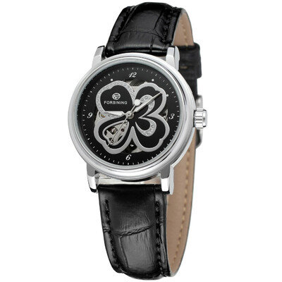 

Forsining Women Flower Watch Skeleton Analog Automatic Watch Leather Strap Fashion Mechanical Wristwatch
