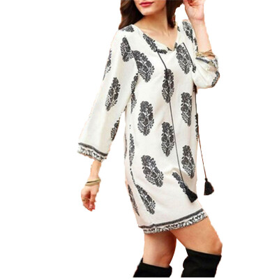 

2017 summer explosion A-shaped V-neck print dress