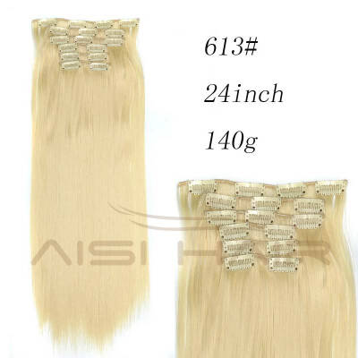 

AISI HAIR Blond Synthetic Clips in Hair Extension Long Straight 22" 140g 16 Clips False Hair pieces Brow Black White Color