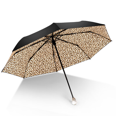 

iRain Umbnella Sunshade Folding UV Umbrella Sunny Umbrella Sun Umbrella Tri-fold Umbrella Leopard Crystal