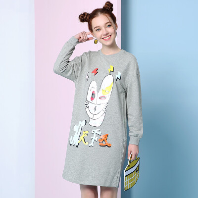 

Mark Huafei Women 2017 Summer New Long Sleeve Dress Cartoon Print Dress Gray