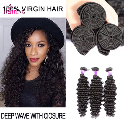 

SQ Hair 3 Bundles Malaysian Virgin Hair Deep Wave Hair Extensions 8a Grade Unprocessed Human Hair Wave Natural Color Can Be Dyed