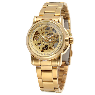 

WINNER 2017 Men Watch Gold Dial Decoration Genuine Golden Watches Men Stainless Steel Automatic Mechanical Watches