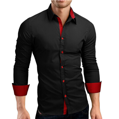 

Men Shirt Brand 2017 Male High Quality Long Sleeve Shirts Casual Hit Color Slim Fit Black Man Dress Shirts  C936