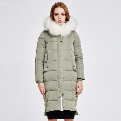 

Snowflake winter fashion down jacket ladies long hair collar loose jacket X1601756 gray bean green 4143 180