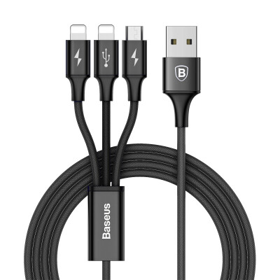 

Кабель Baseus 3-в-1 Lightning/Micro USB/Type-C для зарядки и передачи данных,Черный