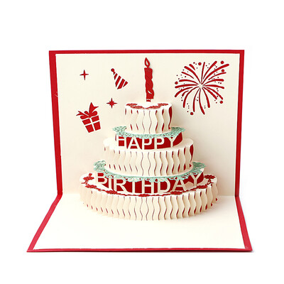 

3D Stereoscopic Greeting Card Handmade Gift Decoupage Birthday Cake Postcard -Y102