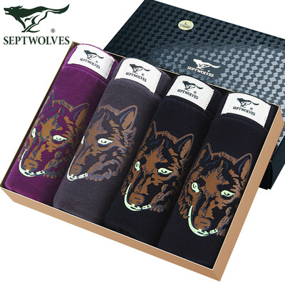 

Seven wolves mens underwear mens boxer cotton print new middle waist boxer 4 boxed printed wolf head L