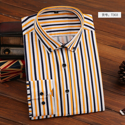 

Business Casual Men Long Sleeve Shirt Fashion Stripe Spring Autumn Silm Fit