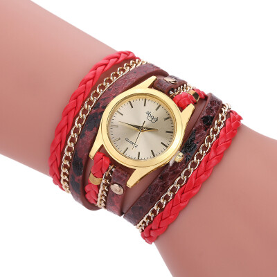 

2017 New Fashion Women's Casual Vintage Multilayer Wristwatch Weave Wrap Rivet Leather Bracelet Wrist Watch