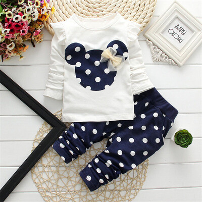 

Baby Girl Clothes Dot Long Sleeve Cotton Minnie Printed Toddler children Set Bow T-ShirtPant baby suits