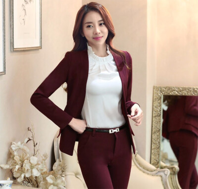 

Novelty Wine Fashion Slim Autumn Winter Professional Long Sleeve Business Women Jackets Blazers Female Tops Outwear Ladies Coat