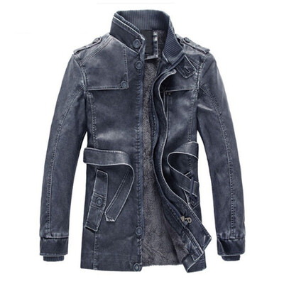 

Fashion Men's leather jackets brand men standing collar and long sections Slim washed velvet coat locomotive Piga