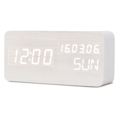 

LED Digital Alarm Clock Wooden Voice Control Table Clock Calendar Week LED Display Desk Clock USB/Battery Power Travel Clock