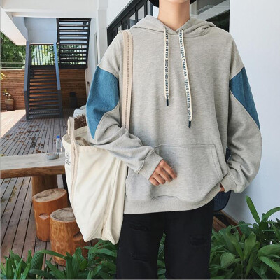 

Hong Kong wind fall new men hooded solid color shirt sleeves splice split open wild tide men long sleeve sweater tide