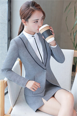 

Plus Size  Elegant Grey Formal Blazers Long Sleeve Autumn Winter Jackets Coat For Ladies Office Outwear Female Tops Clothes