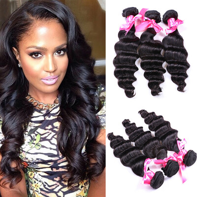 

3 Bundles Brazilian Loose Deep Wave Grade 7a Unprocessed Virgin Hair 100% Human Hair Weave Extension Natural Color (100+/-5g)/Pc