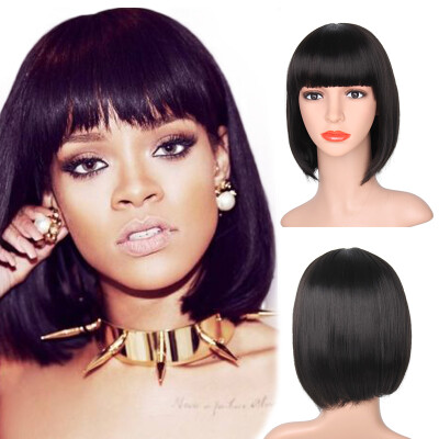 

14 Black Bob Wig Short Synthetic Wigs For Black Women Heat Resistant Hair with Bangs