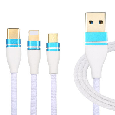 

3in1 USB Cable Multiple 3ft Nylon Coarted Smartphone Charging Cord with Micro USB Connectors Ports Nylon Cords Adapter for iPhone