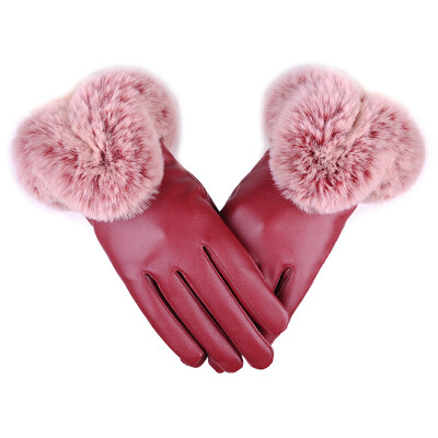 

2017 new ladies Pu winter gloves three color optional high quality leather gloves outdoor sports long gloves