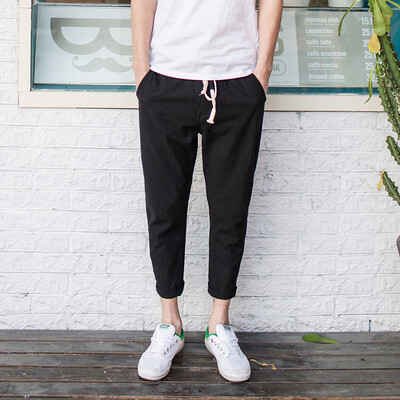 

2017 new spring and autumn new tide brand linen casual pants men's nine pants as gift for men