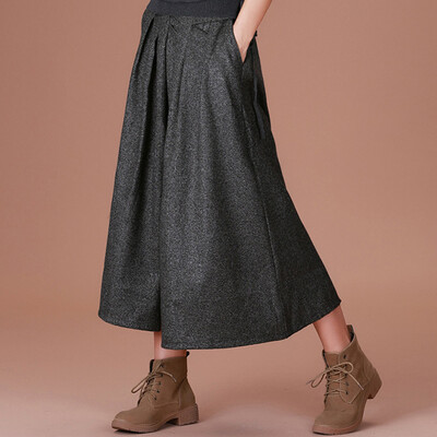 

City plus CITYPLUS 2017 autumn and winter new women's art high waist A word pleated long skirt wild hair half skirt CWQZ179259 flower gray M