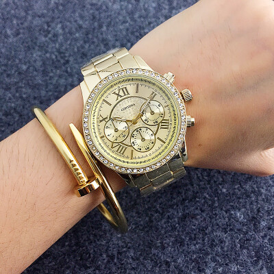 

Luxury Crystal Women Golden Dress Watches CONTENA Ladies Rhinestones Quartz Watch Fashion Wristwatches