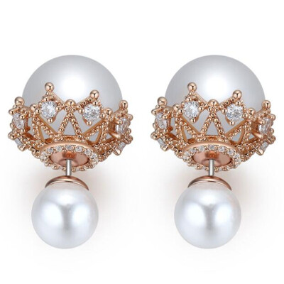 

White Imitation Pearl Stud Earrings For Women Silver Color Cubic Zirconia Earrings Jewelry Wedding Elegant Gift +25558