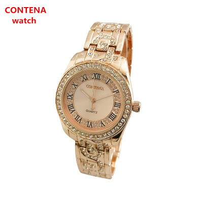 

New Luxury Fashion CONTENA Classic Roman Number Ladies Quartz Wristwatch Women Golden Bracelet Watch Gifts