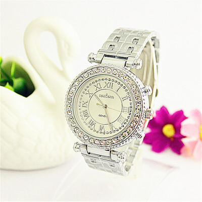 

Fashion Roman Style Women Diamond Dress Watch Contena Luxury Rhinestone Ladies Golden Watches