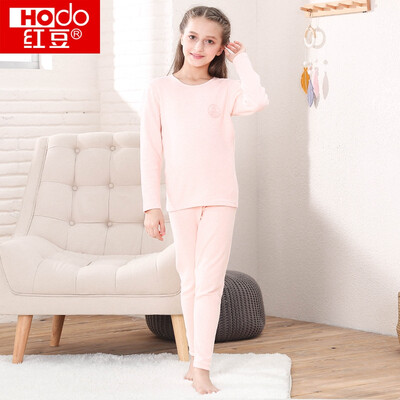 

Red beans children&39s warm underwear suit women in the big children&39s autumn&winter pure color Shu Rong red bean velvet youth plus cashmere coat underwear HDR22018 pink 120