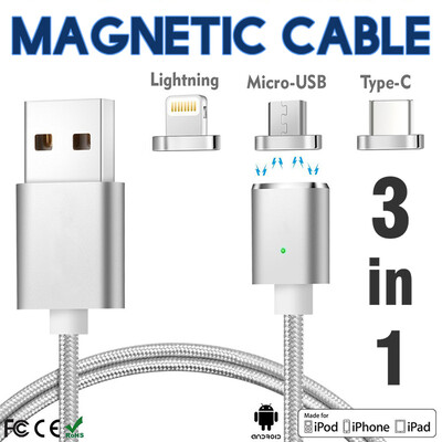 

Keymao Magnetic Phone Kabel Data Type-C Micro USB Lighting Charger Cable 3-in-1 for iPhone iPad Samsung
