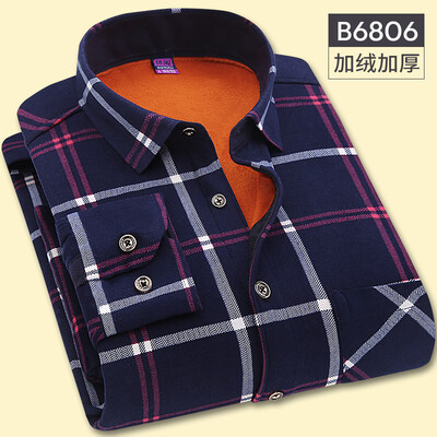 

Casual Men Long Sleeve Shirt Winter Lattice Silm Fit Keep Warm Fashion