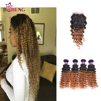

8A Ombre Deep Human Hair Bundles With Closure Brazilian 4 bundles Human Hair With 4*4 Lace Closure